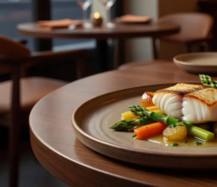 Assiette de poisson contemporain servie au FAD ADAM SUCHENEK